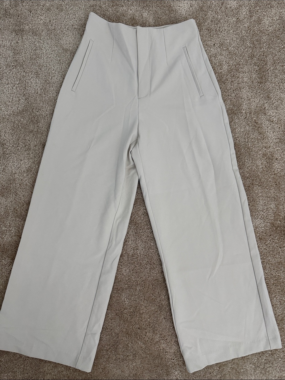 ZARA High-Waist Wide Leg Cream Trousers